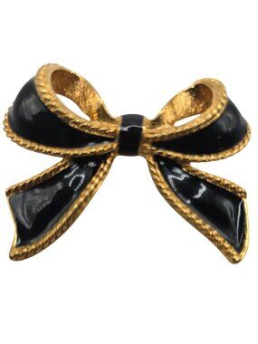 Vtg K.J.L For Avon Black Gold Bow necklace enhancer pendant scarf clip